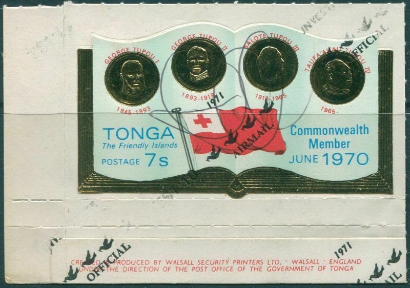 Tonga 1970 SG316 7s Rulers and FLAG with 1p.10 Airmail ovpt from SGO72 pen cance 