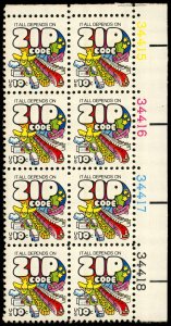 US Sc 1511 VF/MNH PLATE BLOCK of 8 - 1974 - 10¢ Zip Code