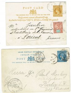 CEYLON Two postal stationery cards uprated incl 1895 - 42577