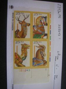 Scott 2390 - 2393 or 2393a, 25c Carousel Animals, PB4 #323243 1 LR, MNH Beauty