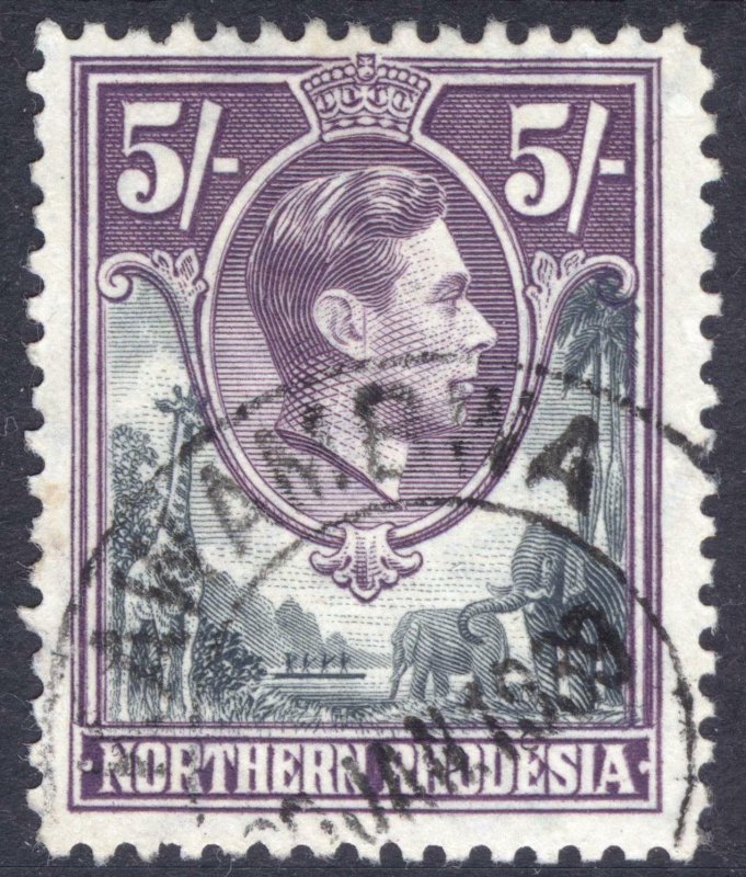 Northern Rhodesia 1938 5/- Grey & Violet SG 43 Scott 43 VFU Cat £17($25)