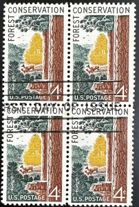 US #1122 Used F/VF Block of 4 (w/First Day Cancel) 4c Forest Cons. 1958 [BB226]