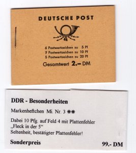 GERMANY DDR DEMOCRATIC REPUBLIC 1960 BOOKLET WITH PLATEFAULT ON 10pf PLEASE READ