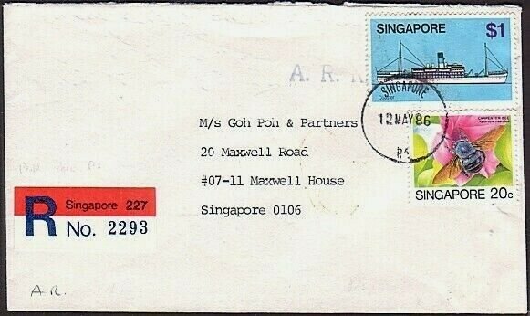 SINGAPORE 1986 Registered AR cover - snt locally...........................34842