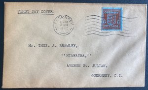 1942 Guernsey Channel Islands Occupation England FDC Cover #N5 Blue Paper N