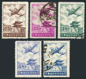 Korea South C12-C16, mixed. Mi 173-177. Air Post 1954.Douglas C-7 over East Gate