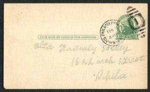 1921 Philadelphia PA Postal Card Alta Friendly Society Insurance Claim 1c