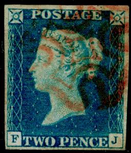 SG5, 2d blue, FINE USED. Cat £1200. RED MX. 4 MARGINS. FJ