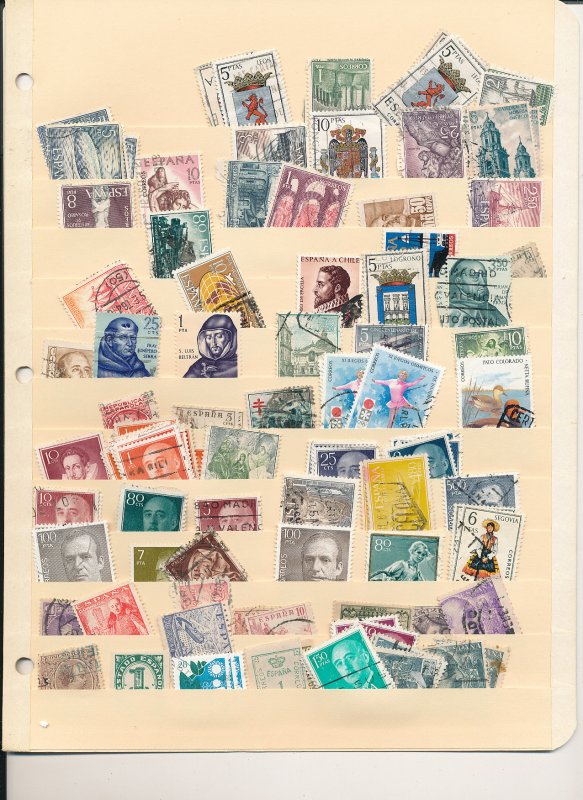 Europe Spain Stock page lot of aprox 75 used  stamps Few Dups