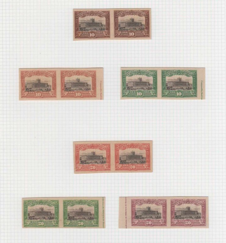 PARAGUAY 1905-10 LION & PALACE Sc 91-128 PROOFS COLLECTION 19 SINGLES & 29 PAIRS