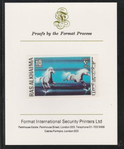 RAS AL KHAIMA 1972 HORSES  imperf on FORMAT INT PROOF CARD