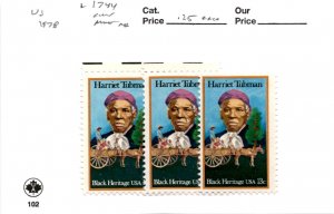 United States Postage Stamp, #1744 (3 Ea) Mint NH, 1978 Harriet Tubman (AC)
