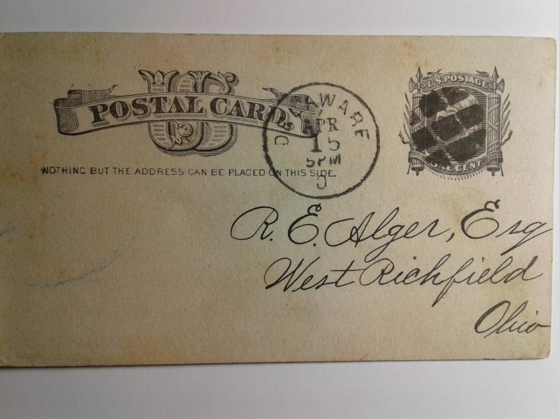 SCOTT # UX 7 USED POST CARD SPECIAL CANCEL 1884 AMAZING !!