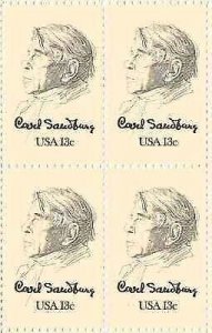 1978 Carl Sandburg Block of13c Postage Stamps, Sc#1731, MNH, OG