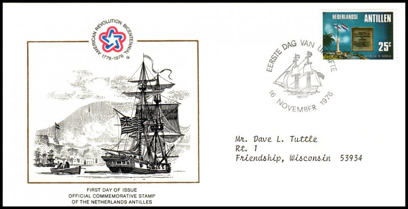 Netherlands Antilles 385 US Bicentennial Typed FDC