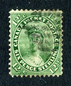 Canada 1859. 12 1/2c deep yellow green. Used. SG39.