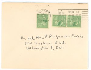 US 848 1954 Three 1c Washington (prexy) coils, including a line pair franked this December, 1954 cover paying the first class ra