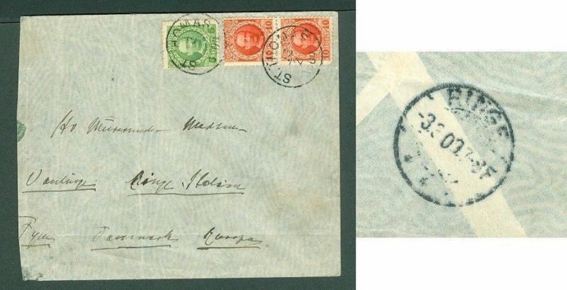 Danish West Indies. Cover 1909. 5 Bit & Pair 2 x 10 Bit. St. Thomas.Adr: Denmark