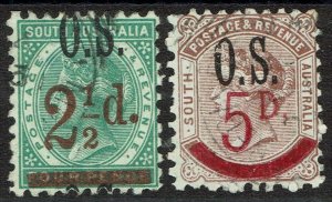 SOUTH AUSTRALIA 1891 QV OS SURCHARGE SET USED PERF 10