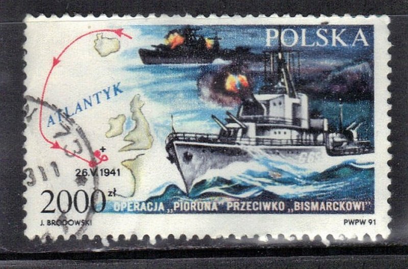 POLAND SC# 3040 **USED**  2000z  1991  SINK THE BISMARK  SEE SCAN