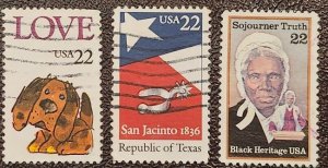 US Scott # 2202-2204;  three used 22c commems from 1986; VF; off paper