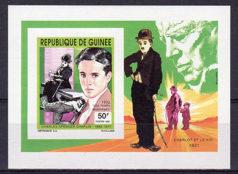 GUINEA 1992 Mi#Bl.430B CHARLES CHAPLIN Souvenir Sheet IMPERFORATED  MNH