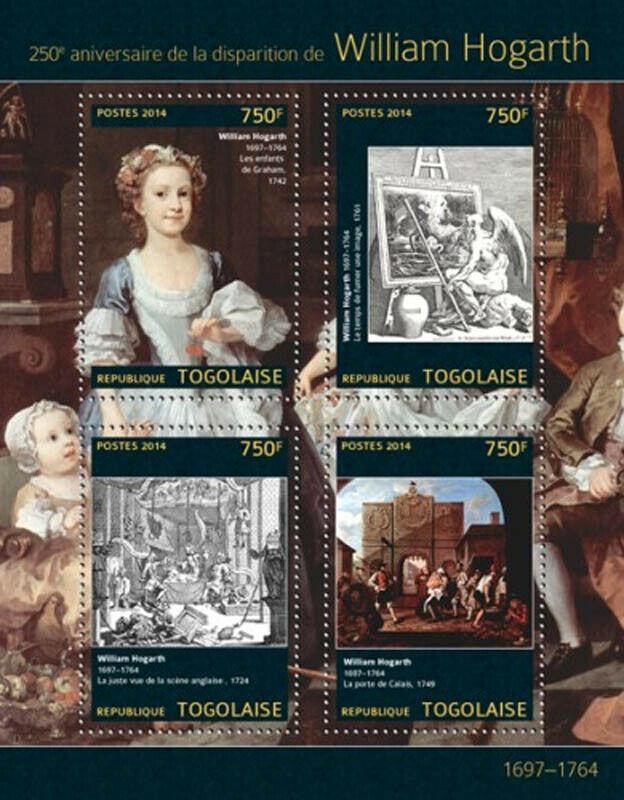 Togo 2014 William Hogarth English Printmaker  4 Stamp Sheet 20H-931