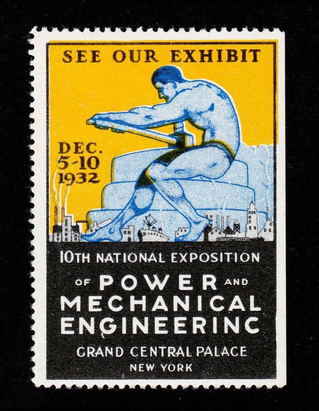 POSTER STAMP POWER AND MECHANICAL ENGINEERING EXPOSITION NY 1932