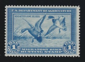 US RW1 $1 Federal Duck Stamp Mint VF OG LH SCV $300