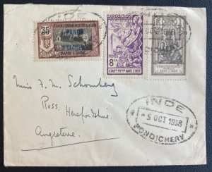 1938 Pondicherry French India Cover To Ross England