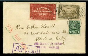 Airmail 6c + 20c E4 Special Delivery fee SCARCE Cat$85, 1932 cover Canada