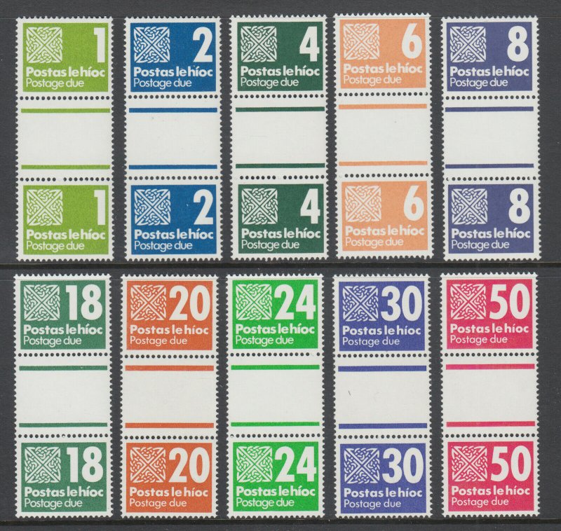 Ireland Sc J28-J36 MNH. 1980-85 Postage Dues, complete set of gutter pairs, VF