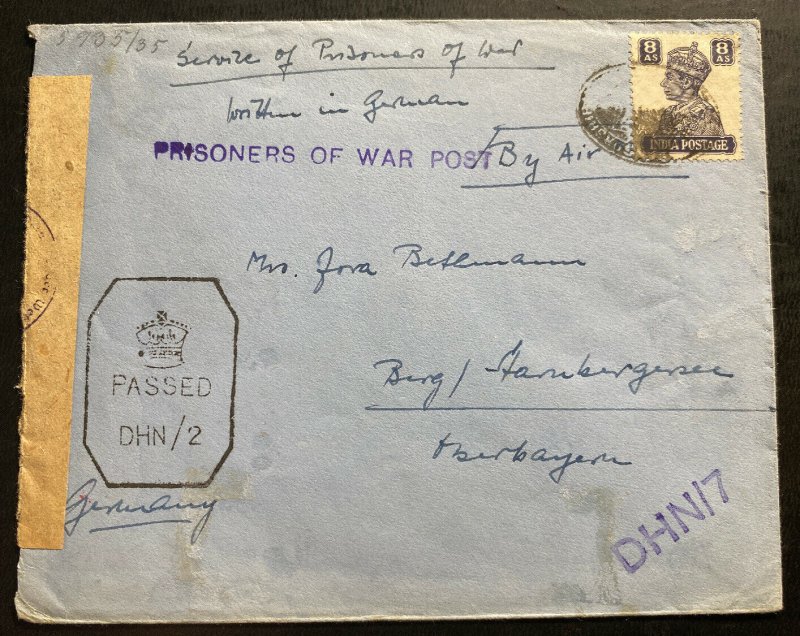 1940s Dehra Dun India POW Internment Camp #4 Cover to Stambergersee Germany