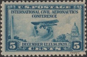 US #650 1928 5c Blue Aeronautics Conference MINT-Fine-VF-OG-NH.