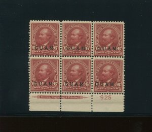 Guam Scott 6 Overprint Mint Plate Block of 6 Stamps  (BZ 380)