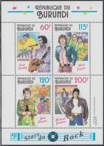 BURUNDI Sc# 718a CPL MNH SOUVENIR SHEET of 4 DIFF ROCK STARS INCL ELVIS