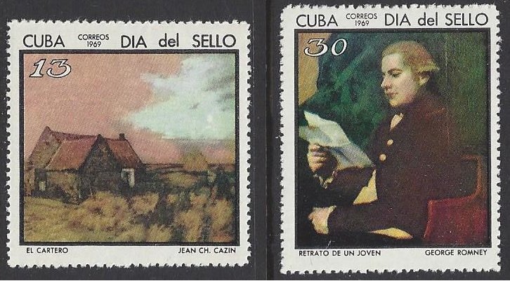 Cuba #1392-93, MNH  set, Stamp day, paintings, issued 1969