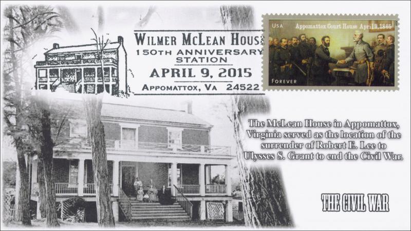 2015, Wilmer McLean House,  Appomattox VA, Civil War, Pictorial Postmark, 