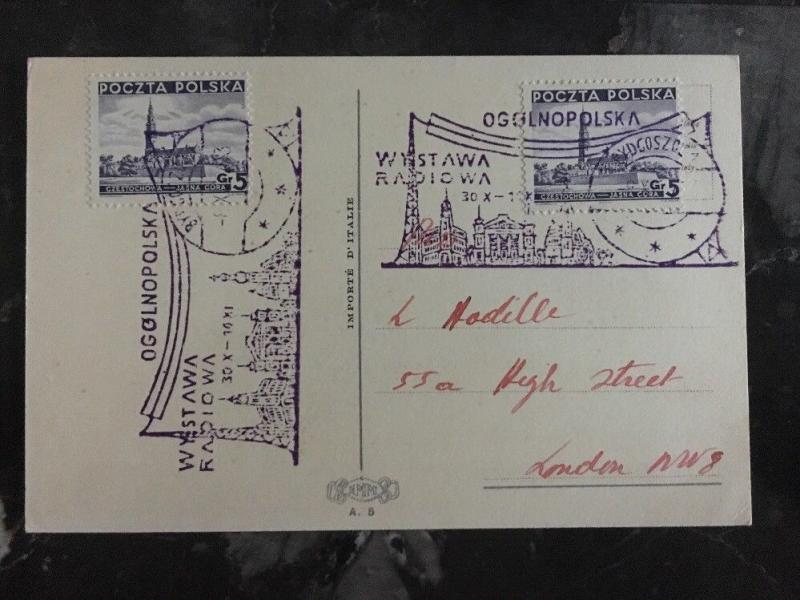 1937 Poland Picture Postcard Radio Cancels Cover to London