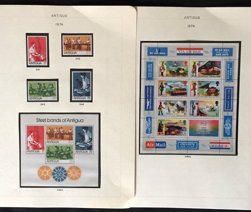 COLLECTION OF ANTIGUA STAMPS FROM 1971-75 IN ALBUM PAGES - ALL MINT NH STAMPS