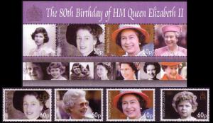 Tristan da Cunha 80th Birthday of HM Queen Elizabeth II 4v+MS SG#860/63+MS864