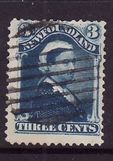 Newfoundland-Sc#49-used 3c blue QV-UL thin-1896-Nfw33-