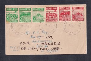 AUSTRALIA 1953 ‘PRODUCE FOOD' ISSUES FIRST DAY COVER PERTH TO KENYA EAST AFRICA