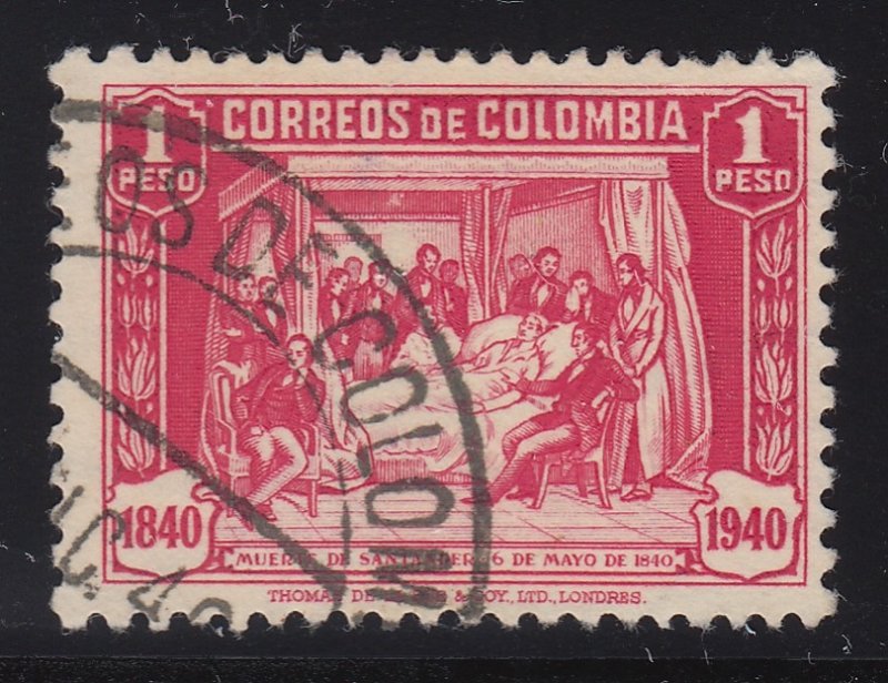 Colombia 1940 1p Deep Rose Santander Centenary Used. Scott 483