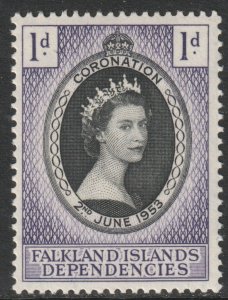 Falkland Islands Deps Scott 1L18 - SG G25, 1953 Coronation 1d MH*