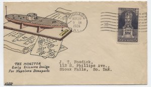 1926 Chicago IL #628 5ct Ericsson FDC hand drawn Kribbs Kover add-on [A39.52]