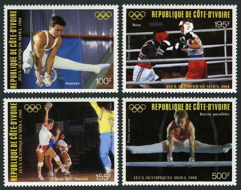 Ivory Coast C115-C118, MNH. Mi 970-973. Olympics Seoul-1988. Gymnastic rings,