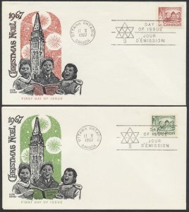 1967 #476-477 Pair of Christmas FDCs Cole Cachets Ottawa