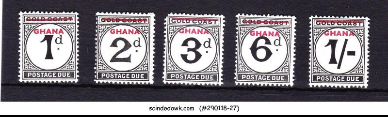 GHANA - 1958 POSTAGE DUE STAMPS SCOTT#J1-J5 - OVPT 5V - MINT NH