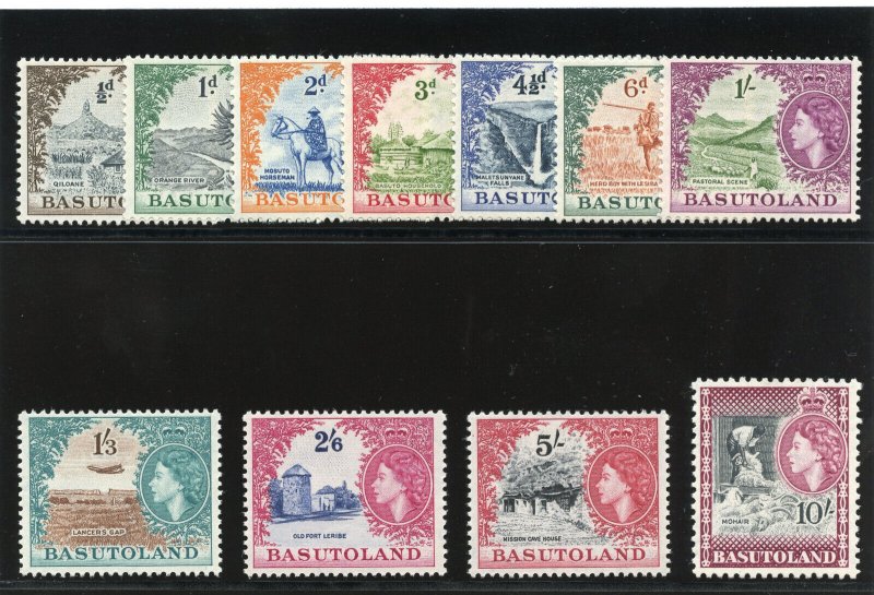 Basutoland 1954 QEII set complete MLH. SG 43-53. Sc 46-56.